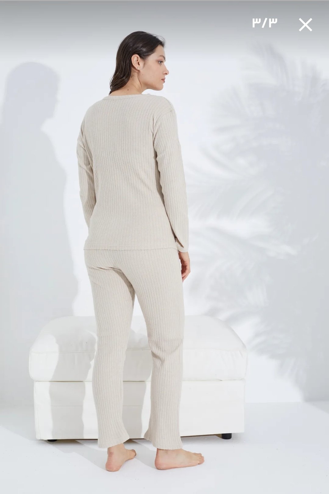 سياه إنجي طقم بيجامة مطبوعة محبوكة باللون البيج طقم بيجامة شتوي - الصورة 4