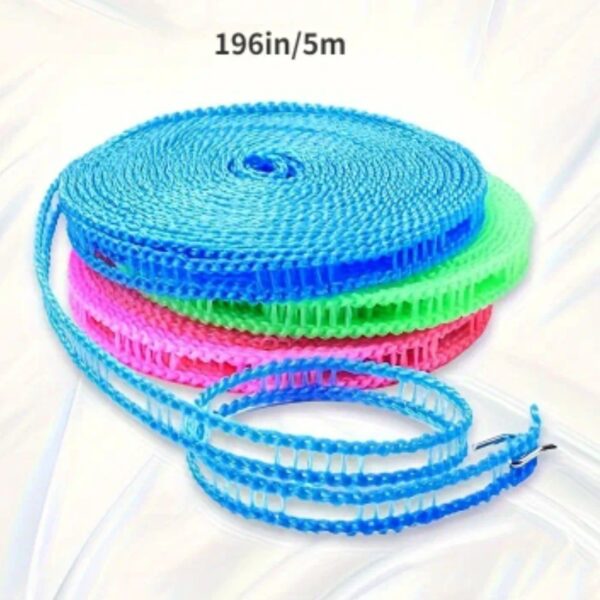 حبل غسيل 5 متر محمول من النايلون معزز - حبل تجفيف مقاوم للانزلاق ومضاد للرياح للاستخدام الداخلي والخارجي،، حبال الغسيل