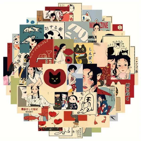 مجموعة من 50 ملصقًا من الفينيل بتصاميم كرتونية يابانية ريترو، مقاومة للماء وقابلة لإعادة الاستخدام لتزيين الزجاجات المائية والسكيتبورد وأجهزة الكمبيوتر المحمولة والهواتف والمذكرات والخربشات ولوازم الحفلات للمراهقين والكبار