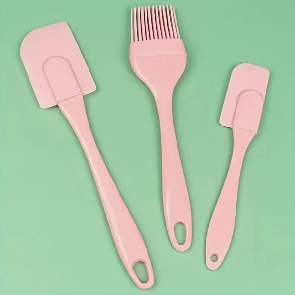 مجموعة 3 قطع من ملعقة السيليكون وفُرشاة المعجنات - أدوات مطبخ متينة ومقاومة للحرارة وغير لاصقة بمقابض صلبة، آمنة للاستخدام في غسالة الأطباق وردي