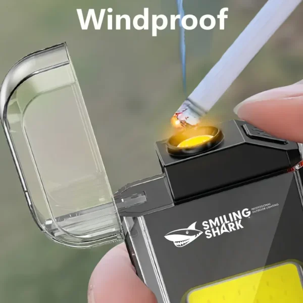 مصباح فلاش ضوء الفيضانات من سميلينغ شارك مع ولاعة، مقاوم للرياح، بلا لهب، قوس مزدوج بلازما، مصباح يدوي مدمج قابل لإعادة الشحن، شحن USB، مادة ABS، 3 أوضاع 500 لومن، محمول للتخييم، المشي، والسفر