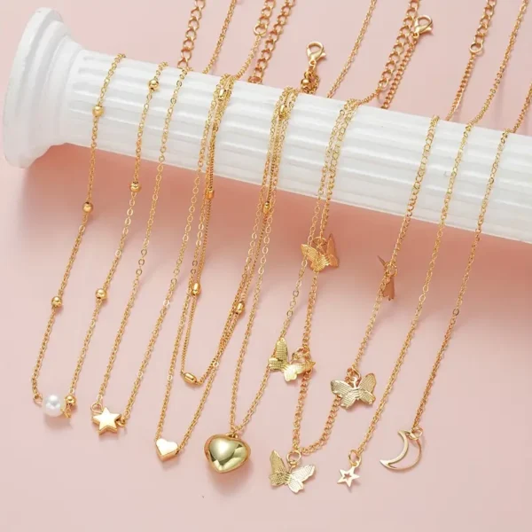 مجموعة قلادات Y2K مكونة من 6 قطع، أنيقة وبسيطة، قلادات على شكل قمر ونجمة وفراشة، نمط عطلة، إكسسوارات نسائية للملابس اليومية