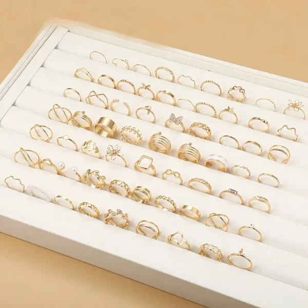 66 قطعة مجموعة خواتم أنيقة تصميم عصري على شكل زهرة/فراشة/قلب مزيج وتطابق للأزياء اليومية إكسسوارات الحفلات شيء أنيق