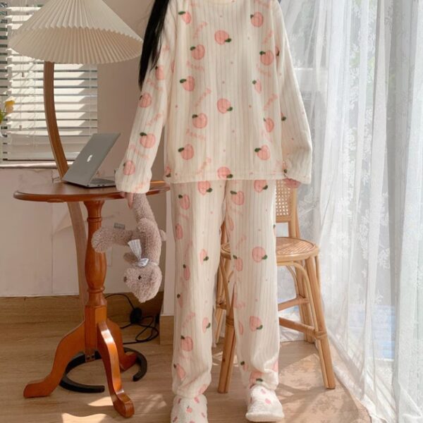 طقم نوم نسائي بأكمام طويلة مكون من قطعتين بيجامة نسائية شتوي بالنمط الكوري بيجامة ضوفية ومريحة بمقاس حر مناسب