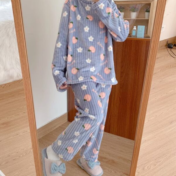 طقم نوم نسائي بأكمام طويلة مكون من قطعتين بيجامة نسائية شتوي بالنمط الكوري بيجامة ضوفية ومريحة بمقاس حر مناسب