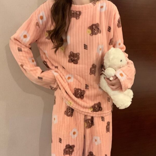 طقم نوم نسائي بأكمام طويلة مكون من قطعتين بيجامة نسائية شتوي بالنمط الكوري بيجامة ضوفية ومريحة بمقاس حر مناسب