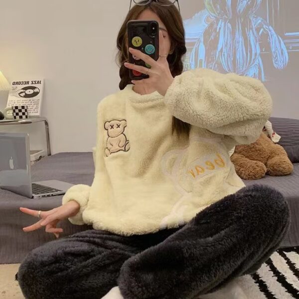 طقم نوم نسائي بأكمام طويلة مكون من قطعتين بيجامة قطني عالية الجودة شتوية بيجامة ثقيلة