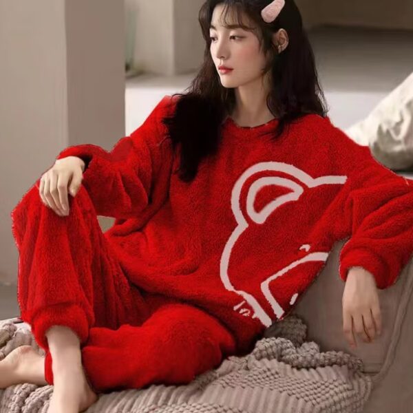 طقم نوم نسائي بأكمام طويلة مكون من قطعتين بيجامة قطني عالية الجودة شتوية بيجامة ثقيلة