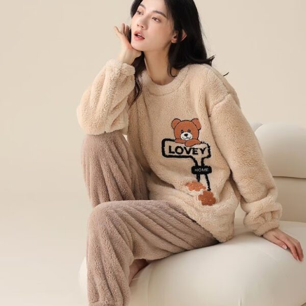 طقم نوم نسائي بأكمام طويلة مكون من قطعتين بيجامة قطني عالية الجودة شتوية بيجامة ثقيلة