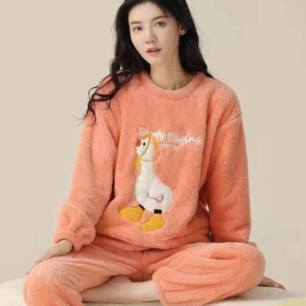 طقم نوم نسائي بأكمام طويلة مكون من قطعتين بيجامة قطني عالية الجودة شتوية بيجامة ثقيلة