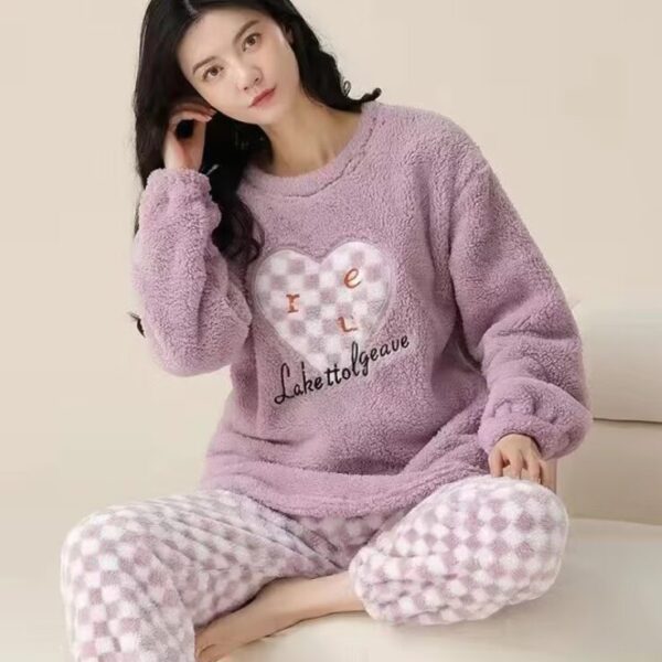 طقم نوم نسائي بأكمام طويلة مكون من قطعتين بيجامة قطني عالية الجودة شتوية بيجامة ثقيلة