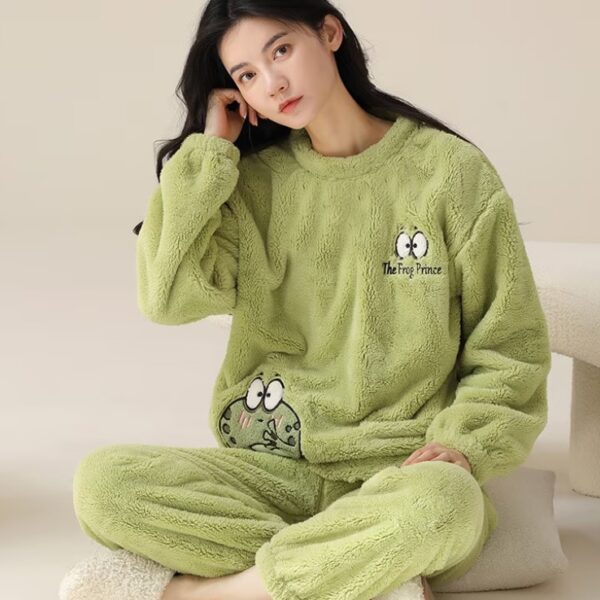 طقم نوم نسائي بأكمام طويلة مكون من قطعتين بيجامة قطني عالية الجودة شتوية بيجامة ثقيلة