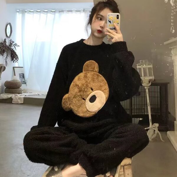 طقم نوم نسائي بأكمام طويلة مكون من قطعتين بيجامة قطني عالية الجودة شتوية بيجامة ثقيلة