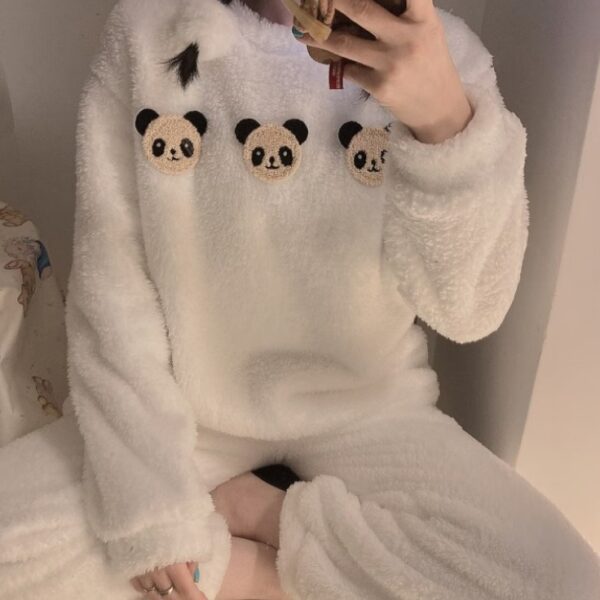 طقم نوم نسائي بأكمام طويلة مكون من قطعتين بيجامة قطني عالية الجودة شتوية بيجامة ثقيلة