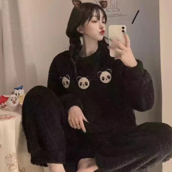 طقم نوم نسائي بأكمام طويلة مكون من قطعتين بيجامة قطني عالية الجودة شتوية بيجامة ثقيلة