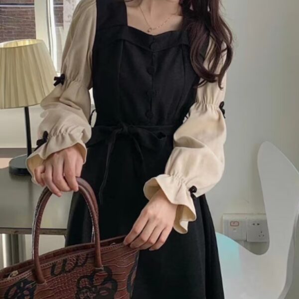 فساتين شاي نسائية طويلة الأكمام بطول الركبة فستان راقي بقماش خفيف ومريح