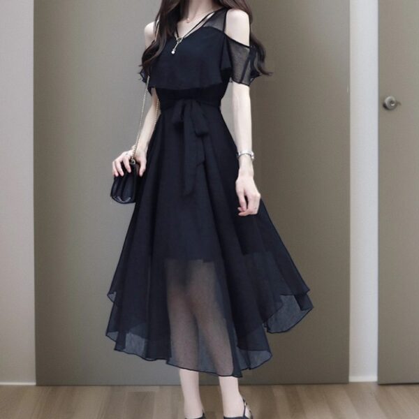 فساتين نسائية بأكمام قصيرة للحفلات والمناسبات فستان نسائي راقي ماركة كورية انيقة